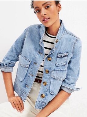 LOFT Light Blue Denim Button-Front Utility Jacket